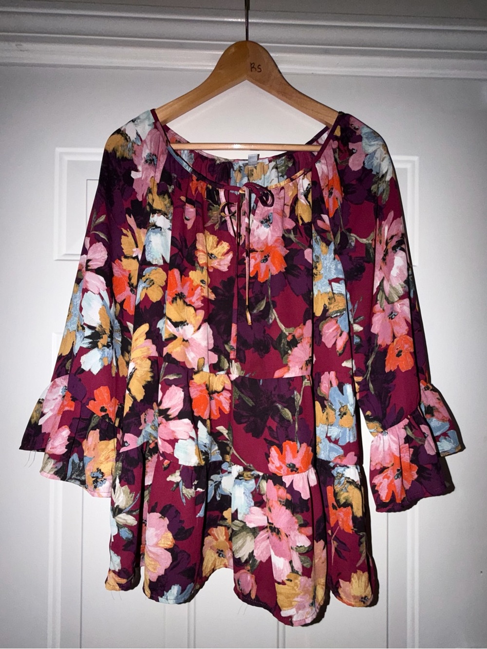 Floral & Ivy Peasant Blouse in Burgundy - Sz XL